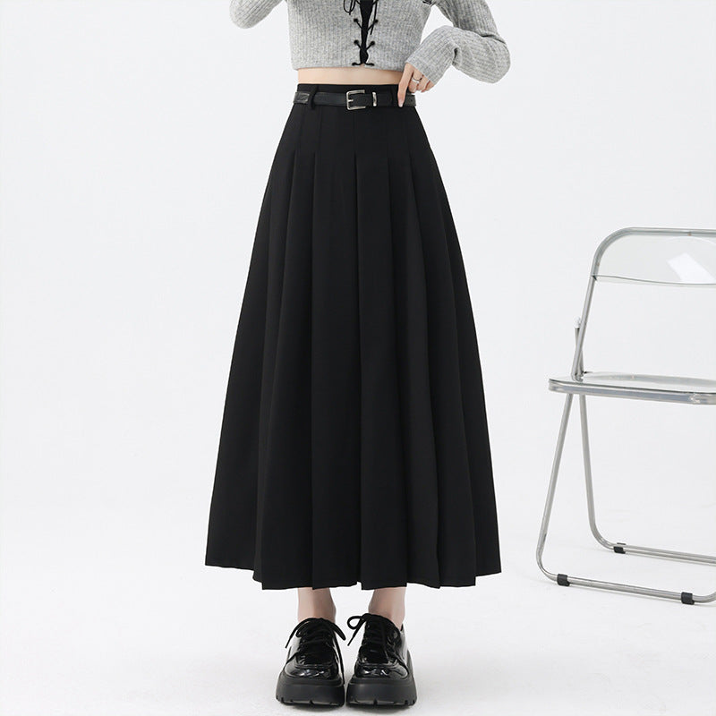 outfit ideas Skirt Women's Autumn and Winter High Waist Slimming Pleated Skirt Belt Large Swing High Waist Suit Elegant Fashion Mid-Length Skirt