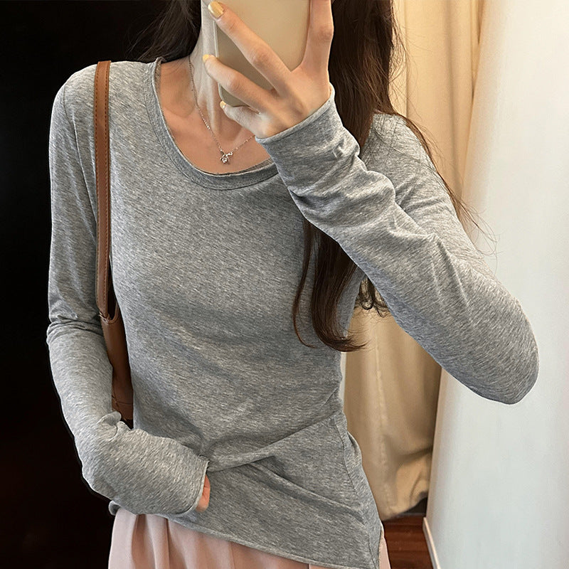 black leggings outfit fall Niche Slim-Fit Slimming Long-Sleeved T-shirt Women's Autumn Soft Glutinous Bottoming Shirt Top