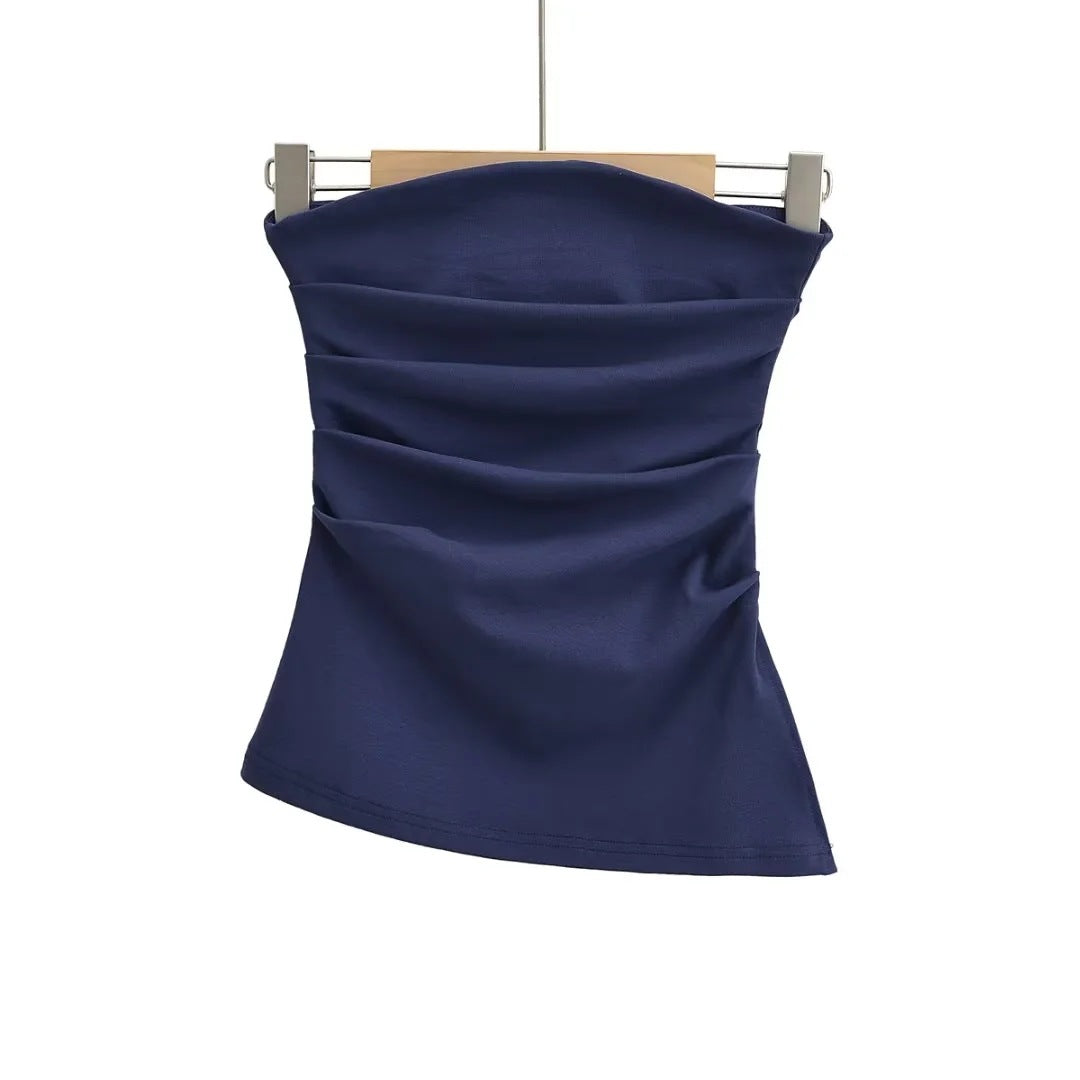 halter tops off-Shoulder Pleated Tube Top Pure Desire Ins Style Holiday Vest Women's Summer Slim Slimming Backless Top