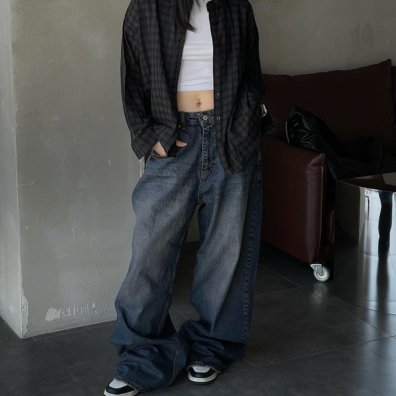 2000s fashion Hot Selling Sexy Low Waist Loose Denim Trousers 2024 New Draping Straight Slimming Mopping Pants