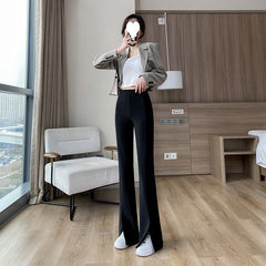 fashion outfits Micro Flared Pants Women's Spring and Autumn High Waist Slimming Tall Straight Loose Tall Drape Split Mop Pants