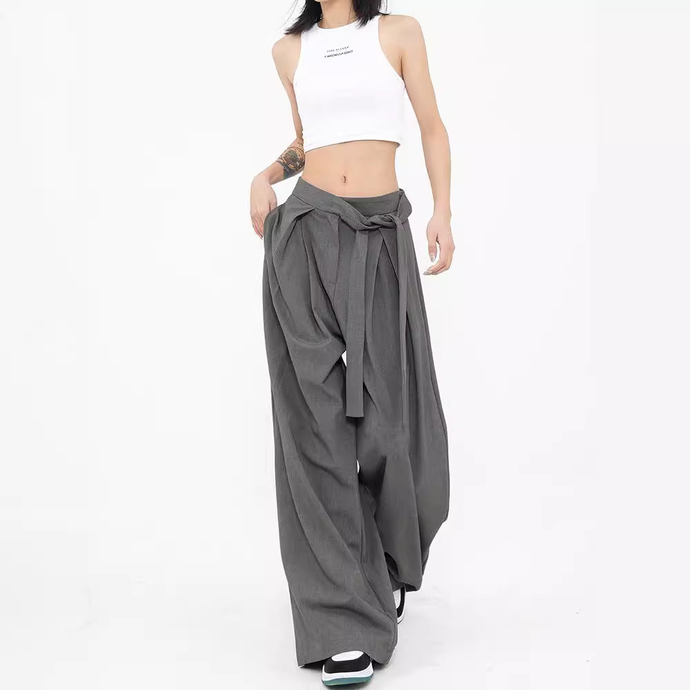 y2k outfits Gray Straight Suit Pants Women's Summer Niche Draping Casual Pants Wide Leg Pants Pants