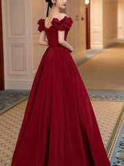 BXOXO Simple Burgundy Satin Long Prom Dress, Burgundy Bridesmaid Dress