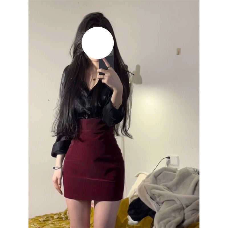 tailgate outfit black women Women's Black Collar Slimming Top High Waist Hip Skirt Women's Spring French Style Suit Trendy