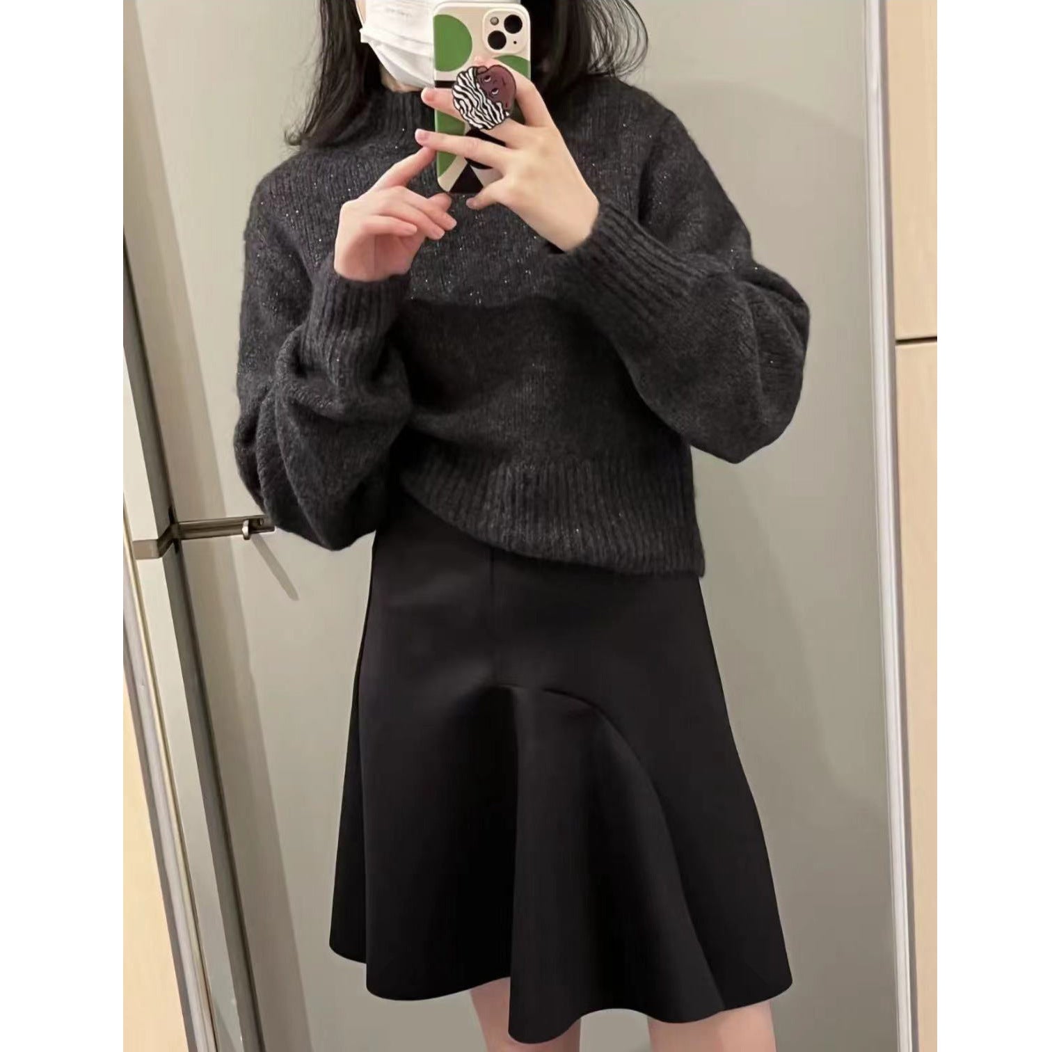 dress to impress outfits Style Women's Short Wool Blended Sweater Black Gray Winter New