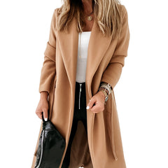 business casual outfits 2024 Autumn and Winter New Extended Woolen Women's Coat plus Size Lace-up Coat