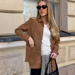 suede jacket outfit Retro British Style Suede Fashionable All-Match Coat Autumn and Winter New Niche Suede Coat for Women