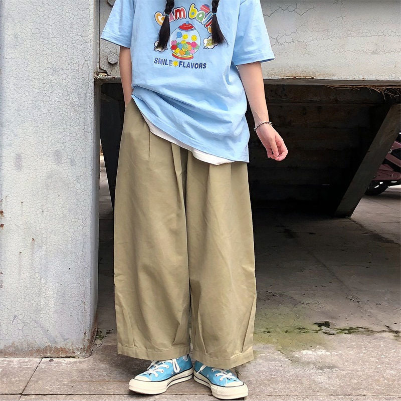 trashy outfits INS Super Popular Japanese Retro Street Lazy Dark Wide-Leg Pants Loose Straight Solid Color Trousers for Men and Women
