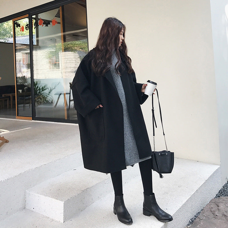 brown puffer jacket outfit Women's Korean-Style Mid-Length Cashmere Coat Short Fashionable Autumn and Winter Loose High-End Woolen Coat