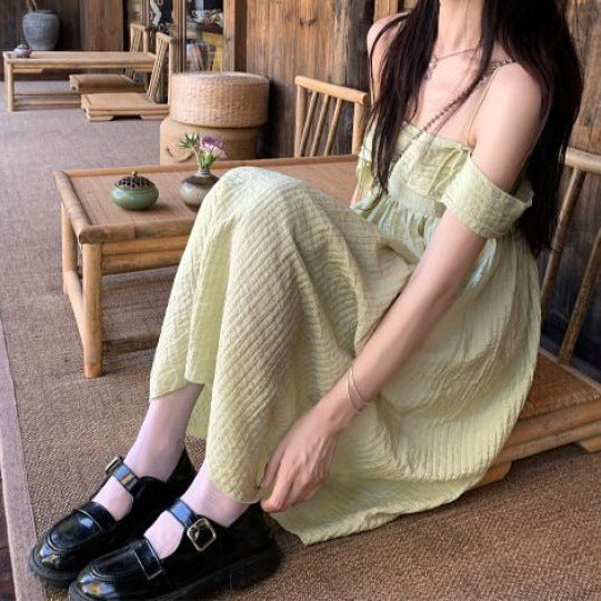 maternity Korean Style Fresh Sleeveless Sling Dress Women's Summer Lace-up Sweet First Love Dress