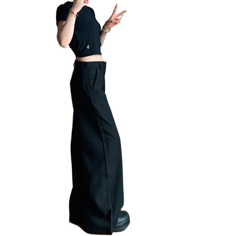 fashion outfits Plus Size Black Straight Suit Wide-Leg Pants Women's Summer High Waist Draping Loose Slimming Casual Mopping Pants