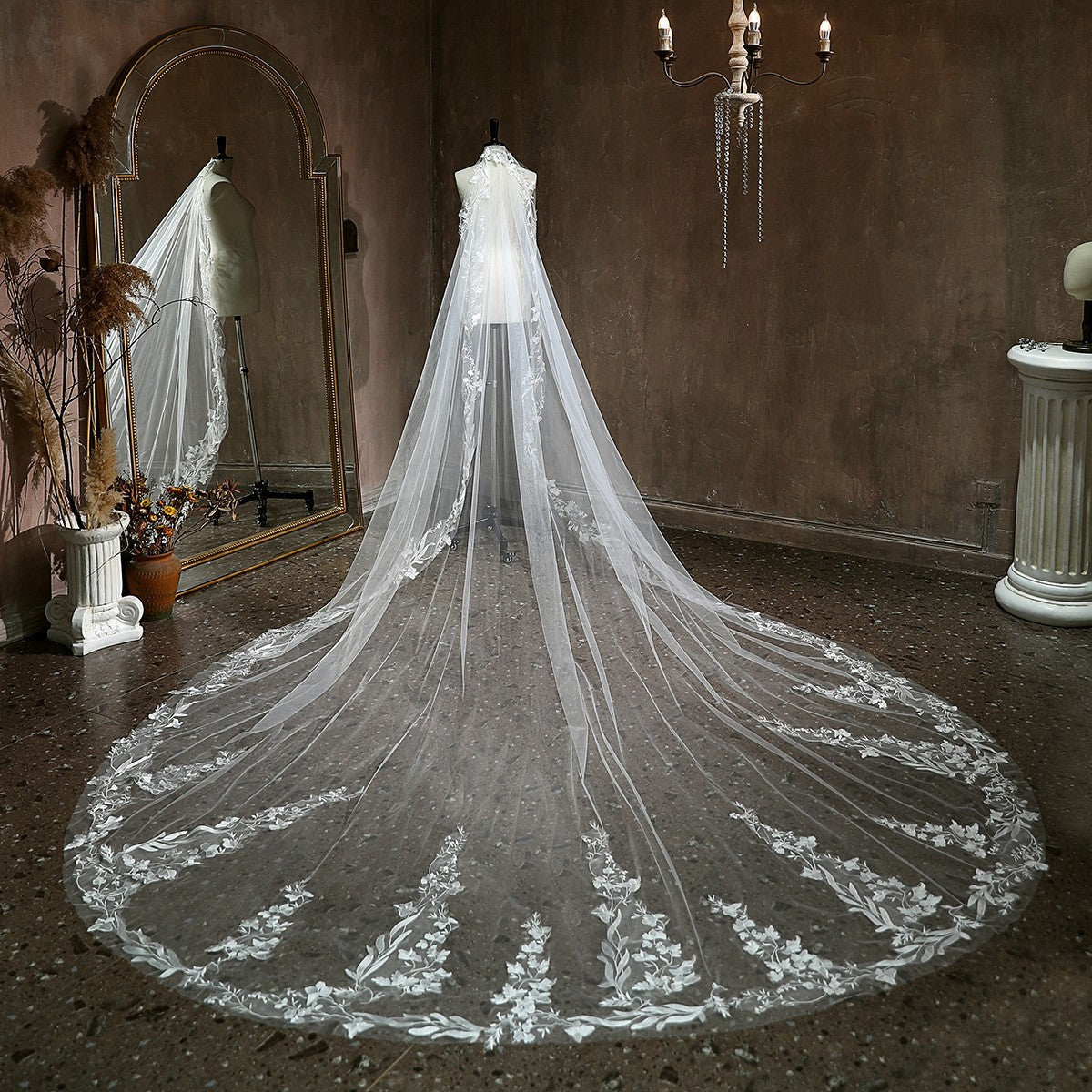 couple halloween costumes French White Flower Pearl Super Long Trailing Wedding Wedding Veil Bridal Main Wedding Travel Photography Headdress