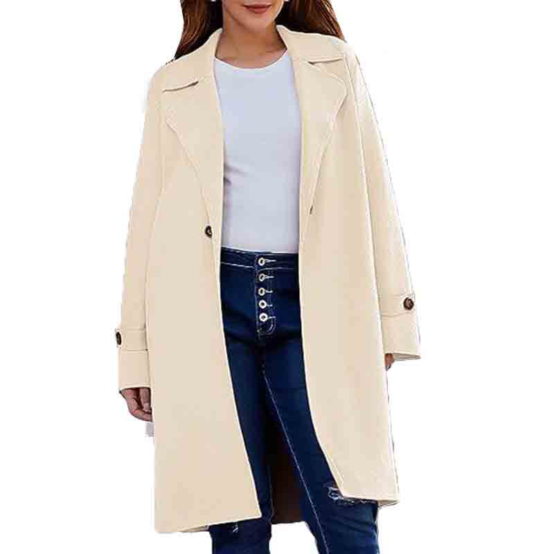 2024 New Autumn and Winter Simple Long Sleeve Lapel Button Loose Woolen Coat for Women