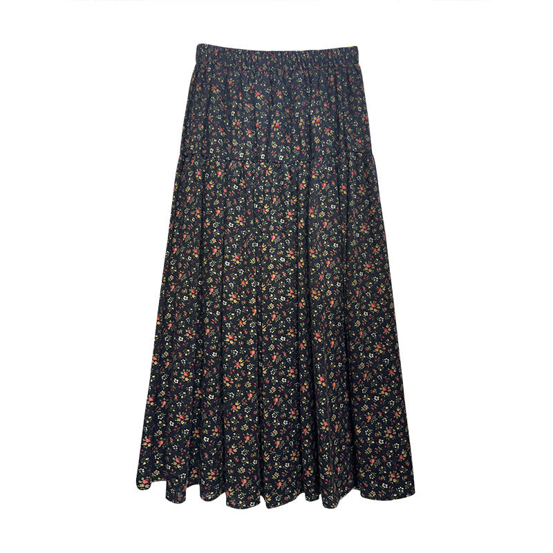 fall outfits women Mori Brushed Floral Skirt 2024 Autumn and Winter New Artistic Age-Reducing Mid-Length Umbrella Skirt Cover Slim Skirt