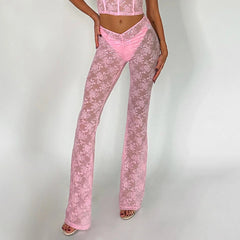 dti cosplay fits 9934 Women's Summer New Sexy Slim-Fit Lace Mesh Transparent Outer Wear Skinny Trousers
