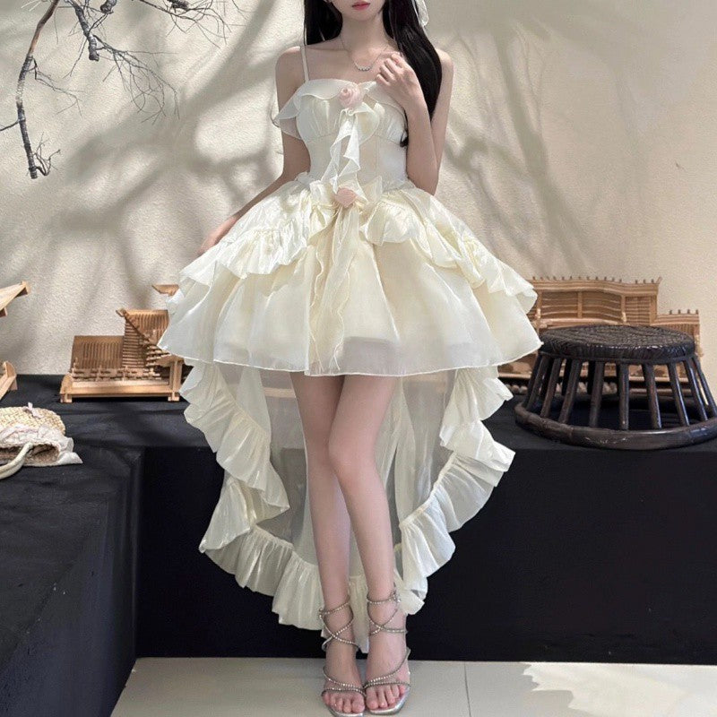 ribbons galore dress to impress Summer New Korean Style Niche Exquisite Waist Slimming Sling Tail Dress Short Skirt for Women