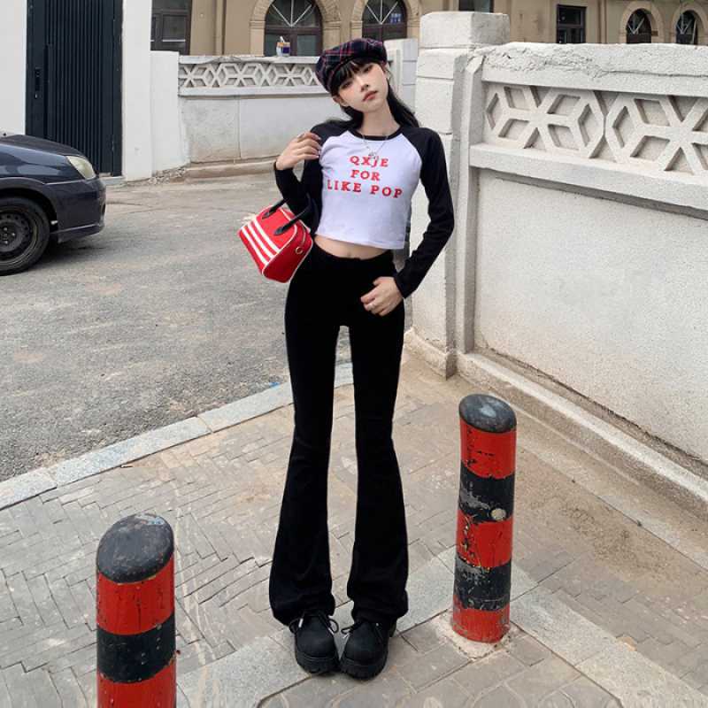 datenight fall outfits Multi-Color Retro High Waist Slim-Fit Stretch Flared Jeans Women's Cropped Trousers Lengthened