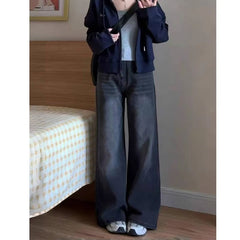 business casual outfits Black High Waist Straight Jeans for Women Spring and Autumn Small Pear-Shaped Thick Leg Wide Leg Wide Leg Pants