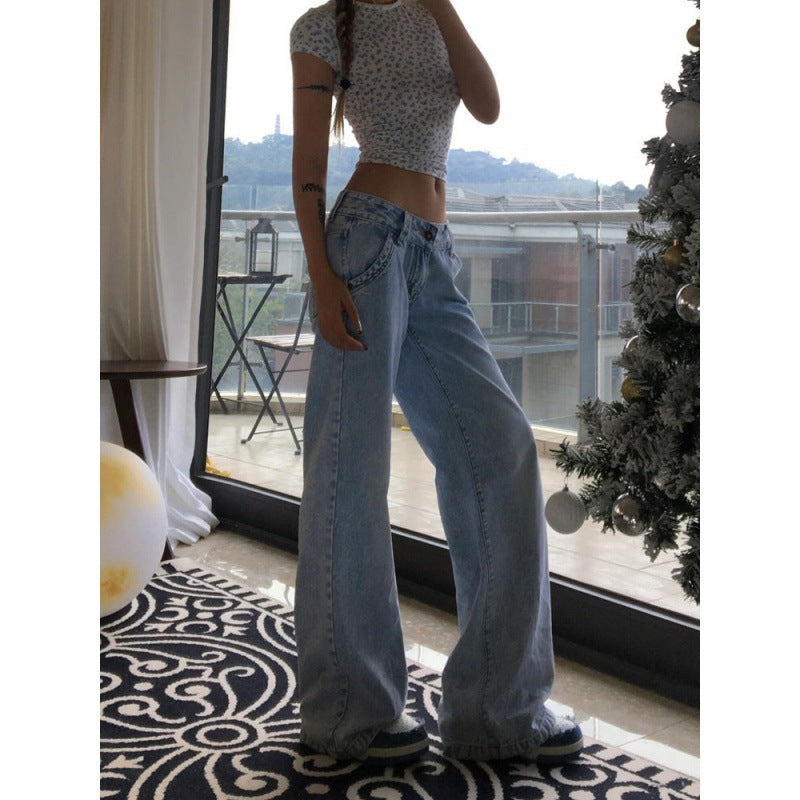 going out outfits High Street Hot Girl Super Stylish Jeans Women's Summer Retro Distressed Washed Straight Mop Pants
