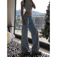 going out outfits High Street Hot Girl Super Stylish Jeans Women's Summer Retro Distressed Washed Straight Mop Pants