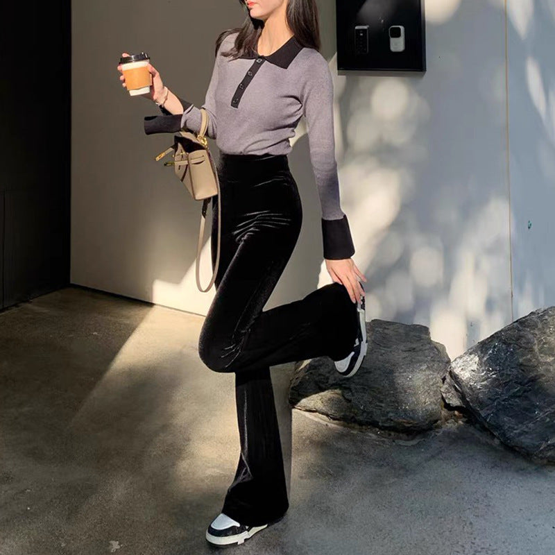 egirl style Velvet Winter Velvet Set Extra Thick Velvet Flared Pants