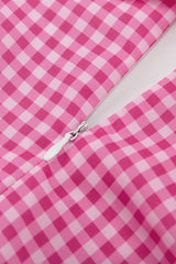 BXOXO - Pink Plaid Lapel A-Line Babydoll Dress