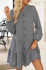 BXOXO - Plaid Button A-line Tiered Dress