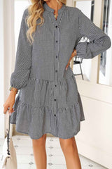 BXOXO - Plaid Button A-line Tiered Dress