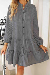 BXOXO - Plaid Button A-line Tiered Dress