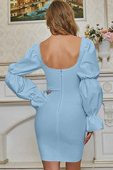 BXOXO - Puff Sleeve Low Cut Lace-up Dress