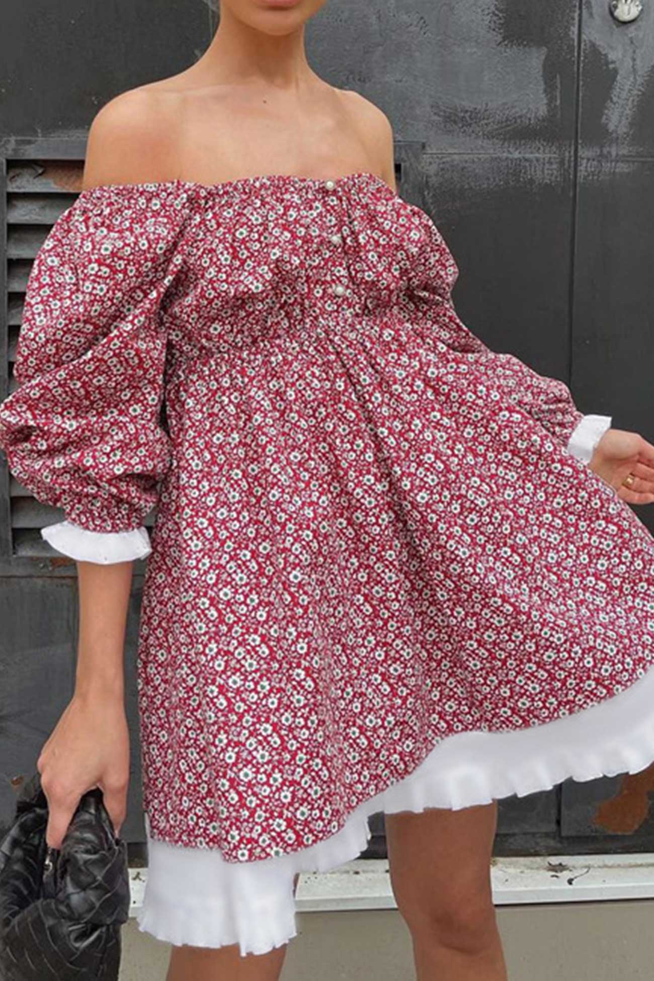 BXOXO - Puff Sleeve Off-Shoulder Floral Babydoll Dress