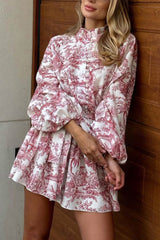 BXOXO - Retro Print Pearl Button A-line Dress