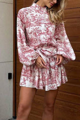 BXOXO - Retro Print Pearl Button A-line Dress