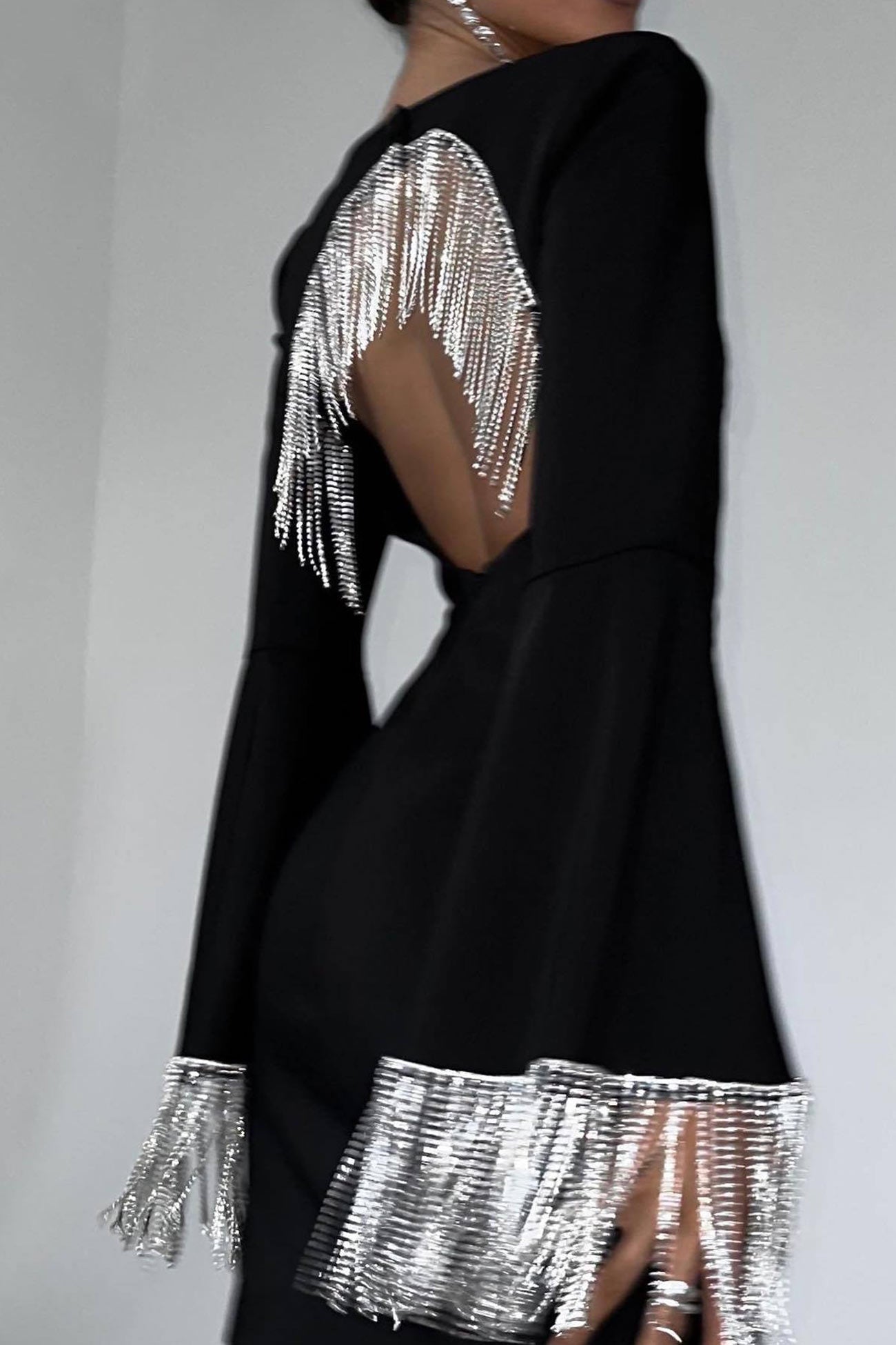 BXOXO - Rhinestone Fringe Backless Mini Dress