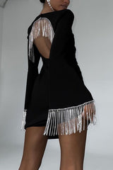 BXOXO - Rhinestone Fringe Backless Mini Dress