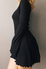 BXOXO - Round Neck Long Sleeve Lacework Hem Dress