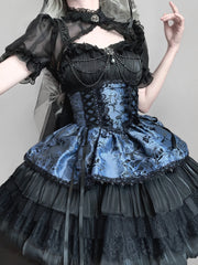 BXOXO Japanese Style Sweet Lolita JSK Princess Dress Gothic Lace Stitching Chain Bow Sleeveless High Waist Slim Mini Sling Dress Women