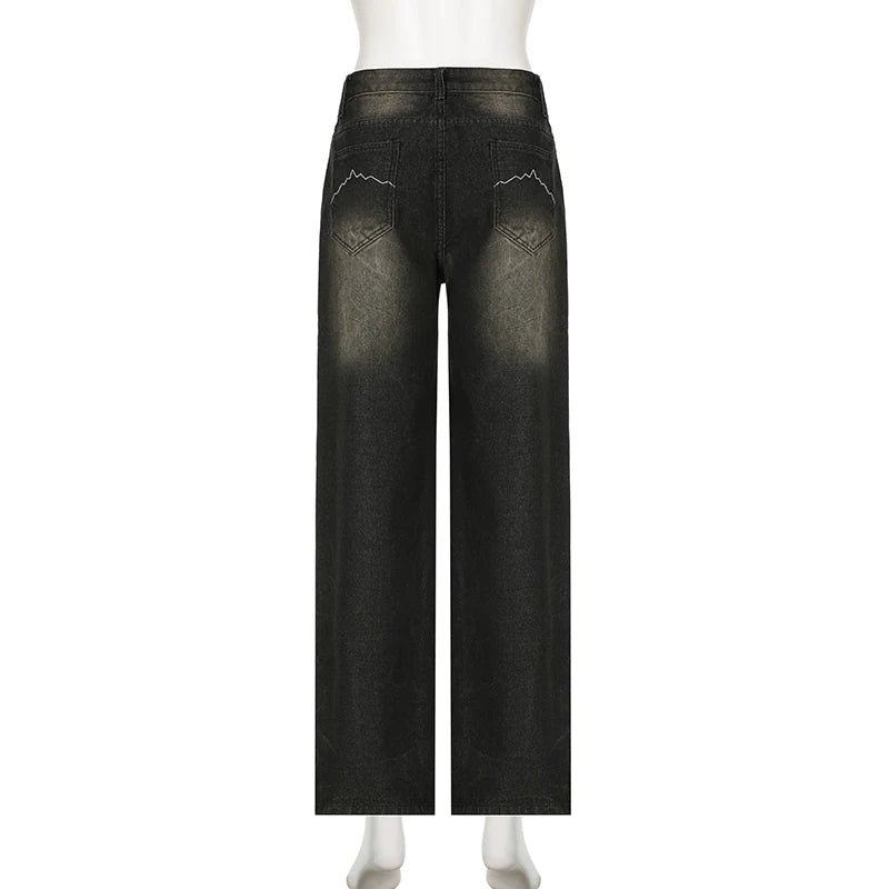 Bxoxo Streetwear Grunge Baggy Jeans Women Vintage Distressed Straight Leg Y2K Denim Pants 90s Aesthetic Outfits Washed Chic