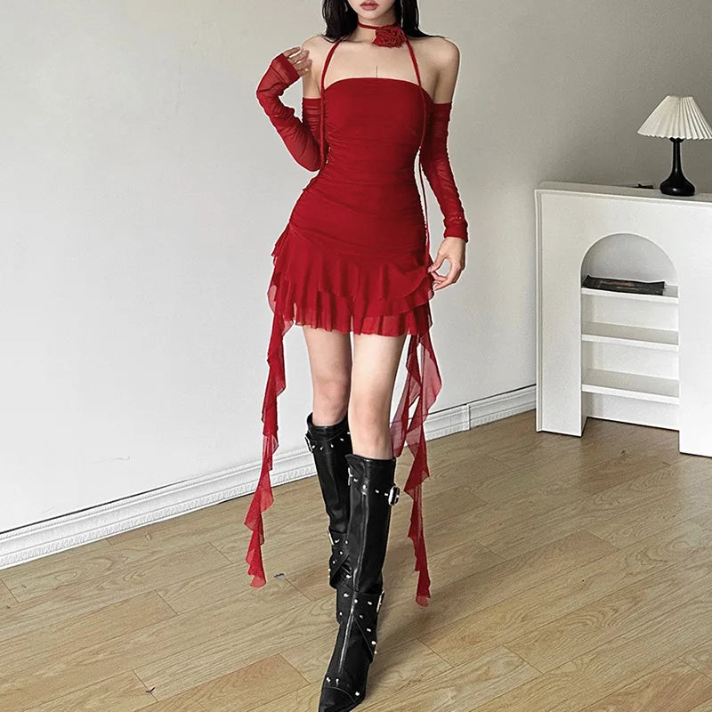 Bxoxo Evening tassel Color Rose Intellectual Temperament  Dignified Mature Beautiful Sexy Sweet Gentle Women'S Ruched Dress
