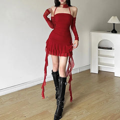 Bxoxo Evening tassel Color Rose Intellectual Temperament  Dignified Mature Beautiful Sexy Sweet Gentle Women'S Ruched Dress