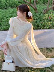 BXOXO French Elegant Slim Ruffle Dress Summer Women Graduation Evening Party Robe Female Bubble Sleeve Korean Chiffon Vestidos