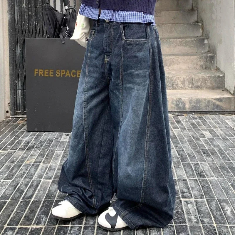 Bxoxo Y2k Letter Embroidery Washed Women Jeans Vintage Harajuku Wide Leg Denim Pants Baggy Gyaru Scimitar Trousers Streetwear