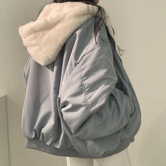 BXOXO Winter Thicken Warm Parkas Women Oversized Kawaii Double Sided Hooded Coat Ladies Korean Fashion Casual Loose Zip Up Jackets
