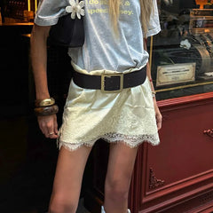 Bxoxo Lace Splice Satin Mini Skirt For Women 2025 New Fashion High Waist Casual Skirts Loose Elegant Commuting Female Skirt