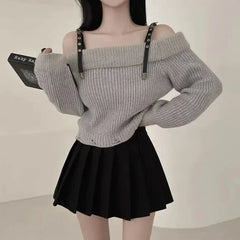 Bxoxo Strapless Sweaters Jumper Y2k Clothes Sexy Off Shoulder Vintage Red Pullover Tops Knitwear Autumn Loose Sueter Mujer 2025