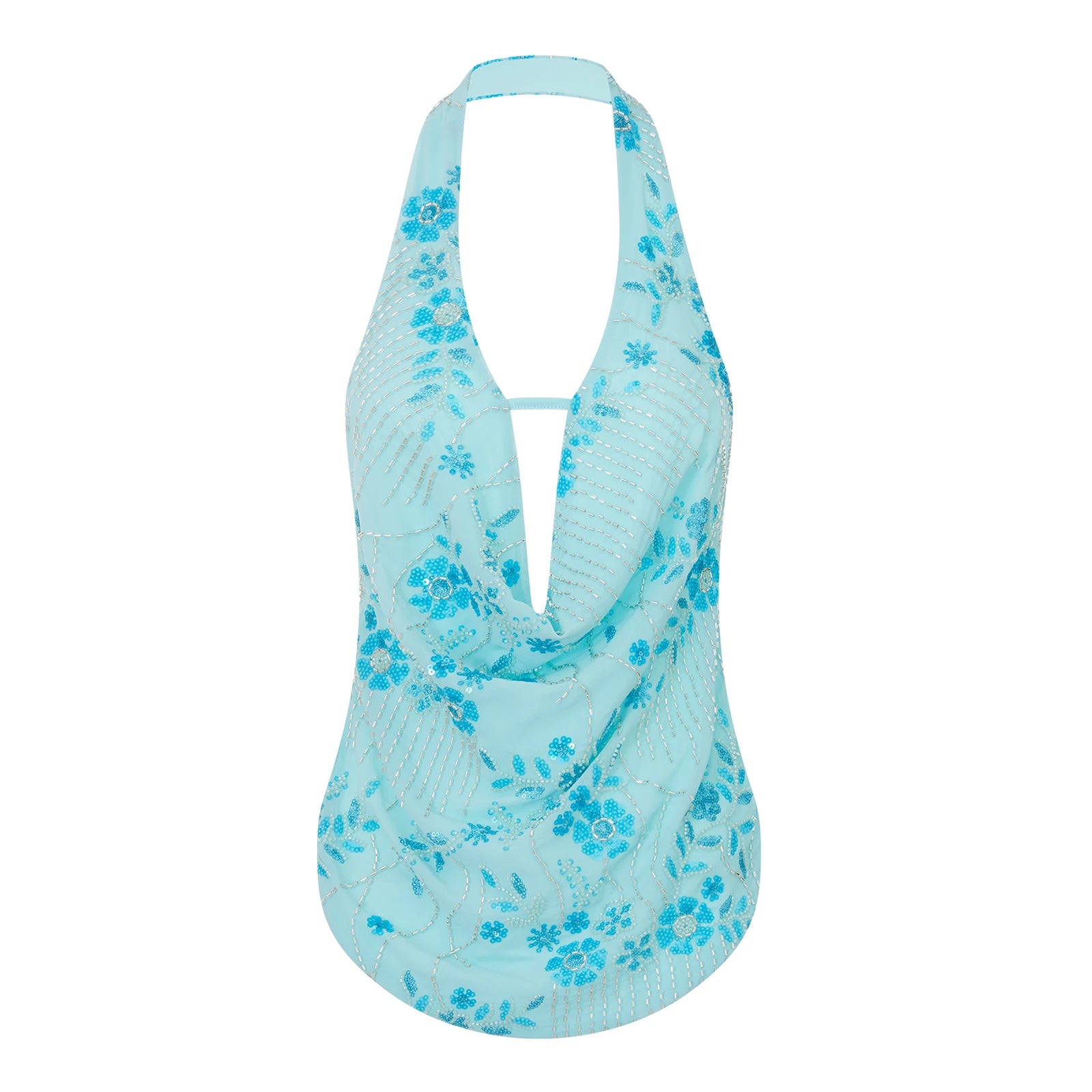 BXOXO Women Halter Tops Summer Beaded Floral Pattern Backless Shirts Vest for Streetwear Y2K Aesthetic Grunge Clothes