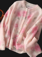 Bxoxo Elegant Floral Sweet Cardigan Sweaters Women Long Sleeve Lazy Wind Vintage Knitted Coats Fall New O Neck Single Breasted Tops
