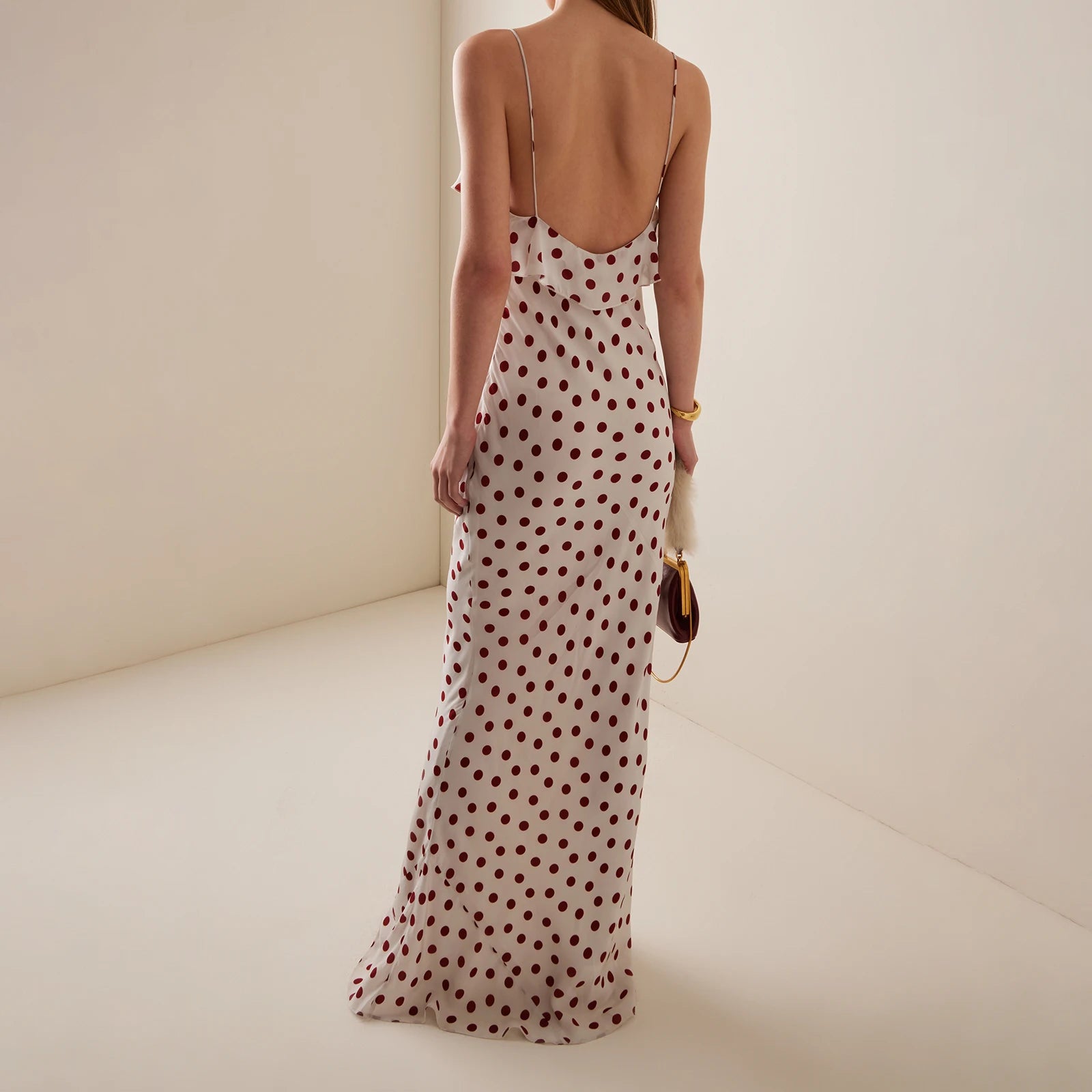 BXOXO Elegant Women's Ruffle Cami Dress Sleeveless Spaghetti Strap V Neck Bodycon Long Dress Summer Holiday Party Dress