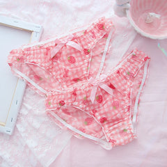 BXOXO Cute School Girl Strawberry Panties Sexy Mesh Breathable Underwear Japanese Kawaii Lolita Intimate Lingerie Femme Thong