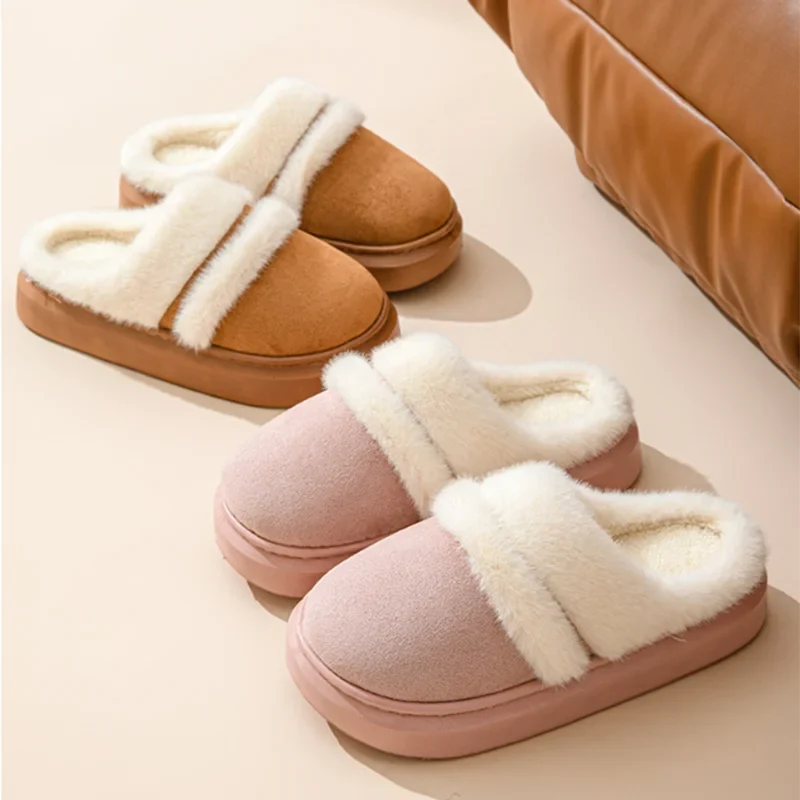 BXOXO Fashion Fluffy Plush Thick Bottom Slippers New Winter Womens Thicken Warm Slippers Casual Indoor Indoor Cotton Slides Shoes